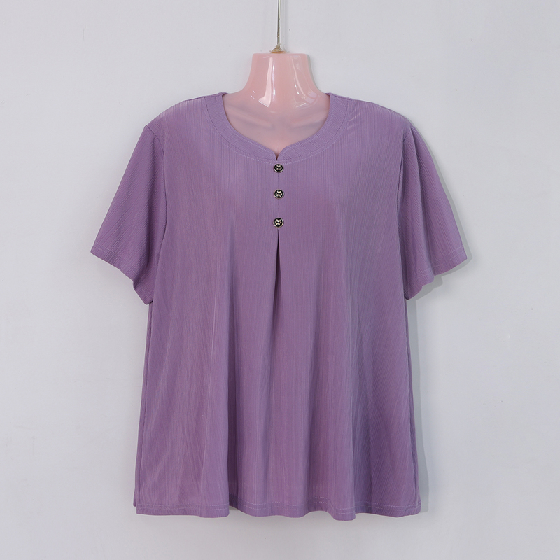 Ice Silk Summer Clothing for Middle-Aged and Elderly Women, Solid Color Mother's Clothing, Short-Sleeved Plus-Size T-Shirt, Loose Fit to Cover the Belly, Grandma and Elderly Clothing