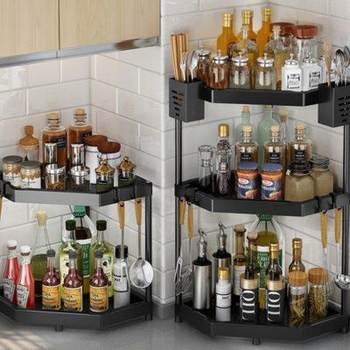 Black kitchen corner shelf without punching tripod stainless steel seasoning rack countertop corner storage rack multi-layer