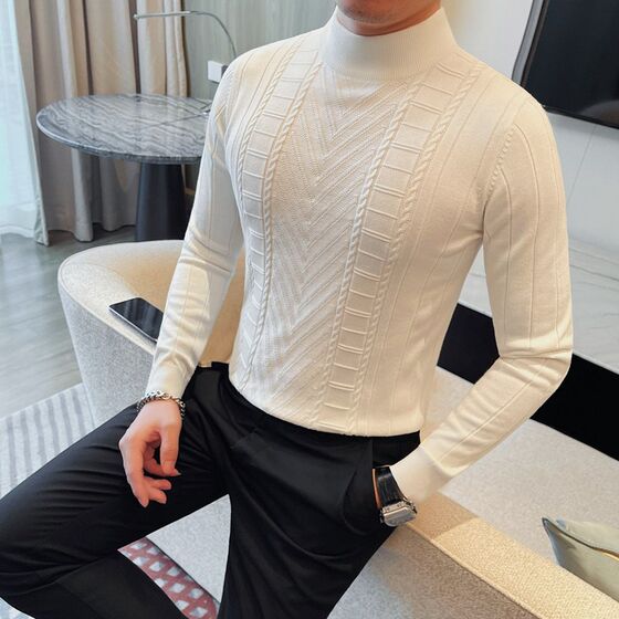 
Half turtleneck sweater C trendy men's autumn and winter long-sleeved sweater mid-collar inner-fitting casual base shirt Korean style slim fit