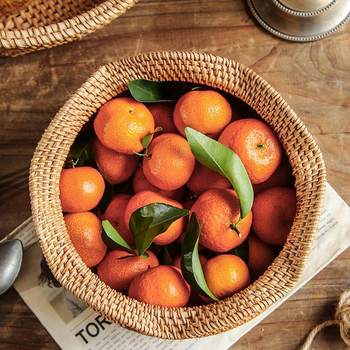 Rattan storage basket woven fruit basket household snack steamed bun basket living room coffee table storage box bamboo basket
