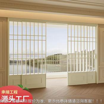 Custom french retro style aluminum alloy sliding door strip white balcony kitchen study living room hanging rail sliding door