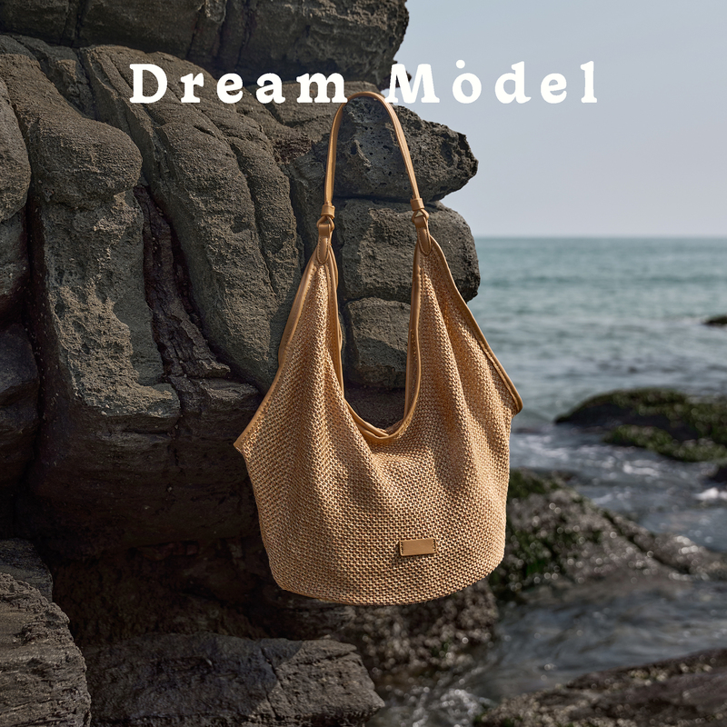 【Xiangnai'Er】Beach Vacation Straw Woven Bag for Women, Casual and Lazy Style, Single Shoulder Bag, Large Capacity Tote Bag for Commuting
