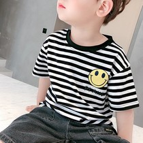 New pint Balabala baby short sleeve T-shirt foreign air boy summer clothing half sleeve blouse children summer black and white stripes