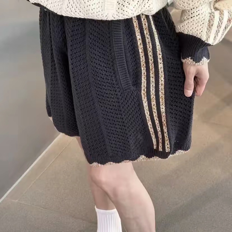 Summer New Three-Stripe Knit Comfortable Soft Wool Hollow-Out Shorts Casual Pants Unisex Fashion Versatile Shorts