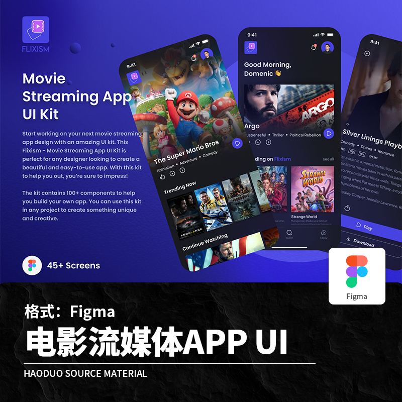 Figma Material Template 45 Pages Dark Tone Movie Streaming Media Film and Television Playback App Program Ui Interface Design