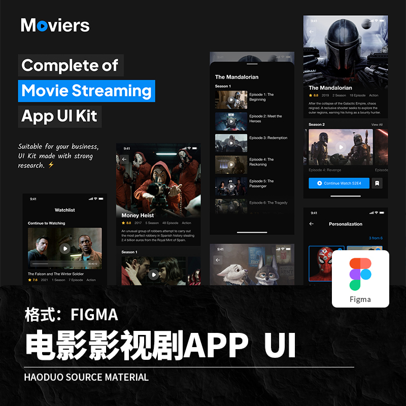 A Complete Set of Movie and Tv Series Online Streaming and Commentary App Program Ui Interface Figma Design Material Templates