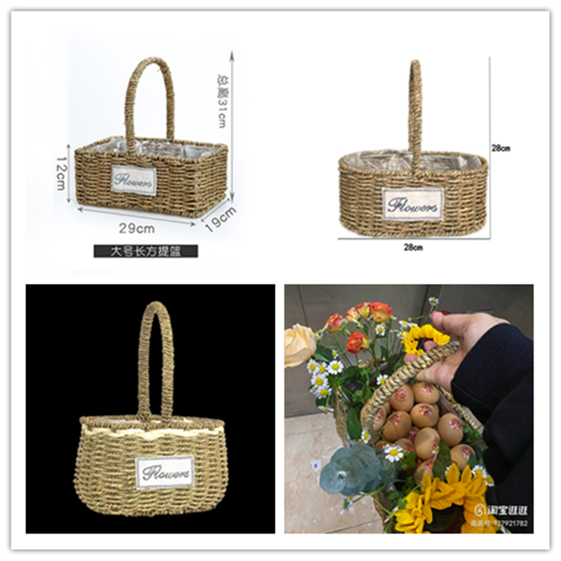 Grass-woven containing basket Woven Bamboo made of small flower basket Bedroom Living room Dining Room Living-room Adornment Pendulum flower flower arrangement basket Gavin