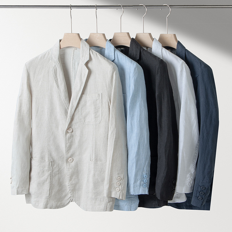 Pure Linen Blazer for Men, British Style, Loose Fit, Business Casual, Single-Breasted, Spring and Autumn Thin Style, Men's Casual Small Suit