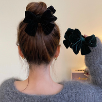 Velvet bow ball grabber large high-end elegant hairpin for women with hair on the back of the head a temperament headgear