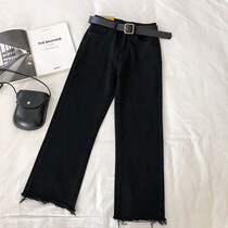 2019 Autumn fit new Korean version student High waist display slim hair side straight drum jeans casual 90% pants female fit belt