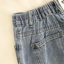 Denim Trousers Woman 2020 Summer New Korean version Brief about 100 lap retro half tightness tightness waist wide leg straight cylinder old daddy pants