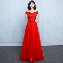 One-shouldered toast dress bride 2018 dignified atmospheric red long wedding dress skirt for birthday skirt