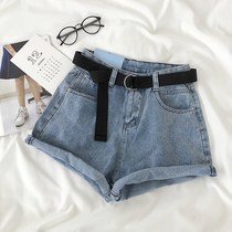 2020 Summer new Korean version Sexy Sexy Display Slim Fashion Curl high waist Cowboy wide leg shorts student female delivery belt