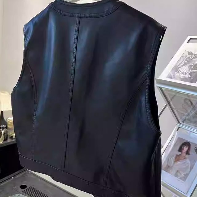 Pu Leather Vest for Women, Short Style, 2024 Autumn New Korean Style Outfit, Biker Jacket, Sleeveless Vest, Waistcoat Jacket Top