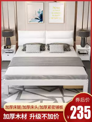 Solid wood bed 1 8 M modern minimalist soft bag double bed 1 5 simple rental room master bed frame 1 2m single bed