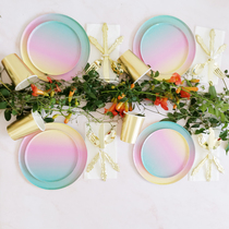 Hot stamping rainbow round flat plate disposable paper tableware wedding ceremony festival birthday party picnic