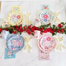 Chinese style series pink high-end party tableware paper plate shaped flower plate afternoon tea cake plate