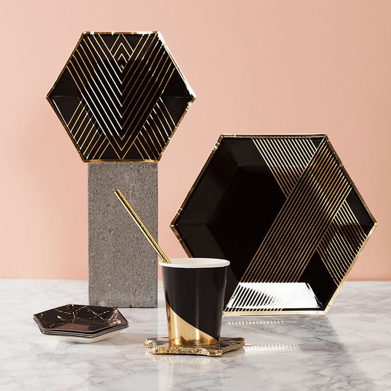 Black Party Plates company Gathering parties Business parties Disposable Plates Cup Paper Towels Suck