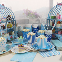 New paper three-layer birdcage cake stand blue party disposable tableware wedding birthday party decoration supplies