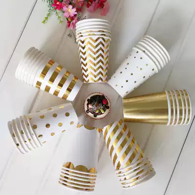 Hot stamping silver polka dot stripe wave paper cup disposable party paper cup birthday party picnic drink paper cup