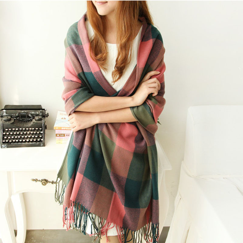 New Women Long Cashmere Winter Wool Warm Shawl Plaid