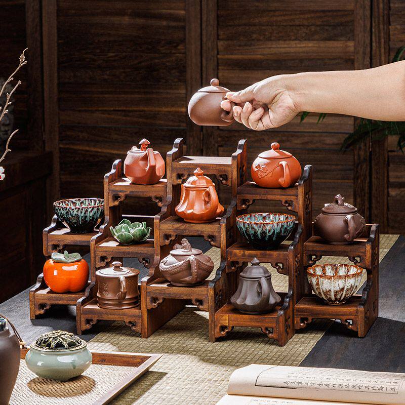 博古架摆件实木中式茶杯茶具架子置物架多宝阁紫砂茶壶建盏展示架评价