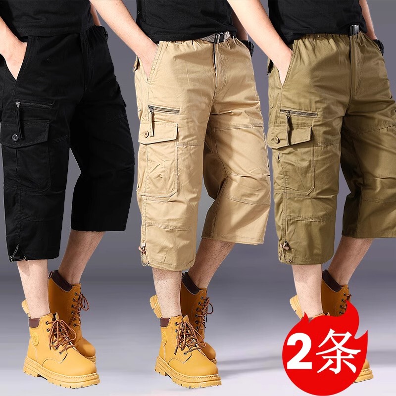 Summer German European and American Workwear Cropped Pants Men's Multi-Flap Pocket Pants 7-Point Pants Men's Pure Cotton Pure Cotton Men's Shorts Men's Pants Dad Pants