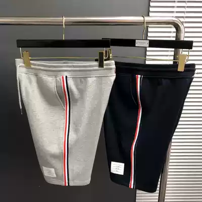 thombrowne 2021tb one-sided webbing drawstring lace cotton men and women casual five-point pants