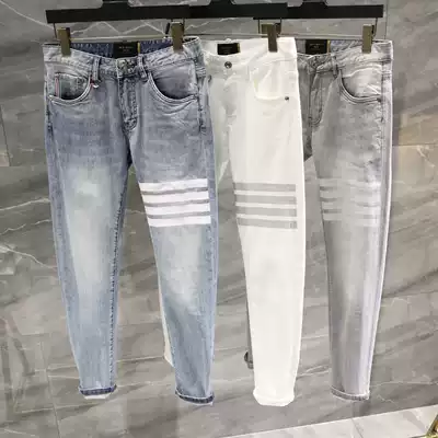 TB 2021tb summer new four bar Print Wash elastic slim feet fashion jeans