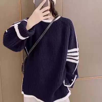 TB 2021 autumn winter trend loose round neck knit sweater striped pullover style sheep sweater