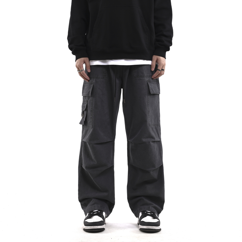 No Burger American-Style Washed Vintage Multi-Pocket Cargo Pants Loose Large Size Straight Wide-Leg Casual Trousers No Burger American-Style Washed Vintage Multi-Pocket Cargo Pants Loose Large Size Straight Wide-Leg Casual Trousers
