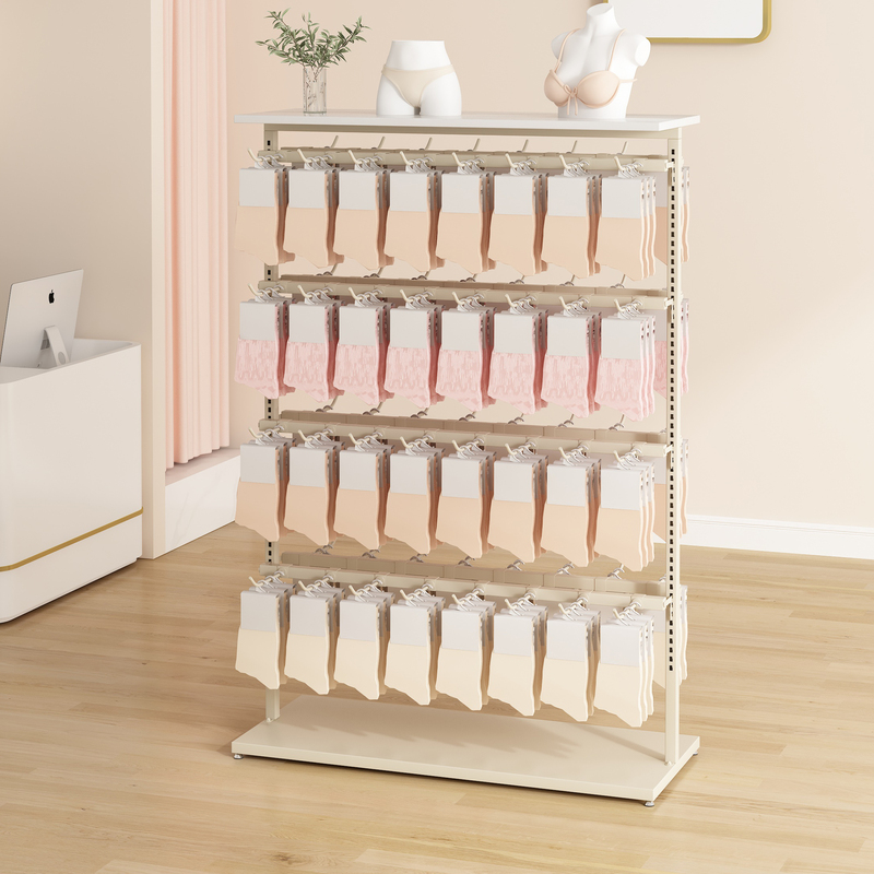 Cardboard Underwear Display Rack, Boxed Shorts Display Stand, Double-Sided Hanging Island Rack, Adjustable Mall Sock Display Rack, Cream White