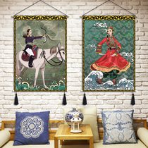 Mongolian girl cloth hanging painting National characteristics cartoon animation tapestry Sofa background bedroom bedside decoration hanging cloth