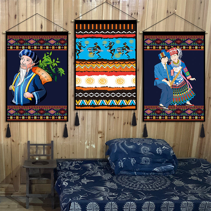 Miao Ethnic Hung Painting Cloth Art Painting Folk Dormitory Decoration Guest House School Decoration Painting Hall Bedroom room hanging cloth tapestry