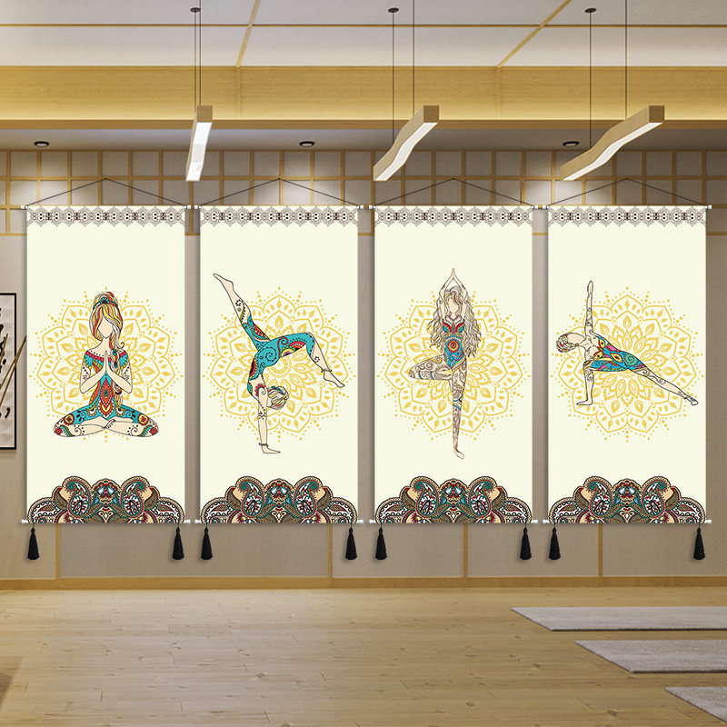 Yoga Cloth Art Hanging Painting Fitness Room Yoga Gallery Wall background hanging cloth Decorative Cloth drawing Living room Bedroom sheltering frescoes
