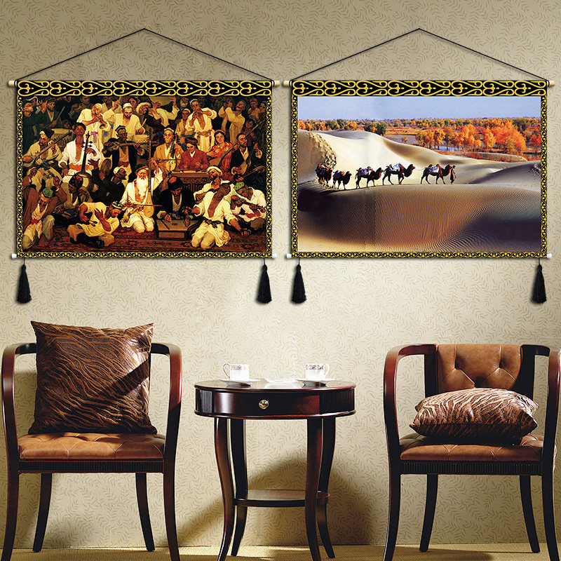 Xinjiang featured cloth art hanging painting ethnic decoration hanging cloth living-room headboard cloth painting dining hall folk hotel background tapestry