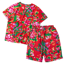 Northeast big flower cloth short-sleeved shorts suit men and women T-shirt cotton silk clothes girlfriends dress net red big pants performance clothes