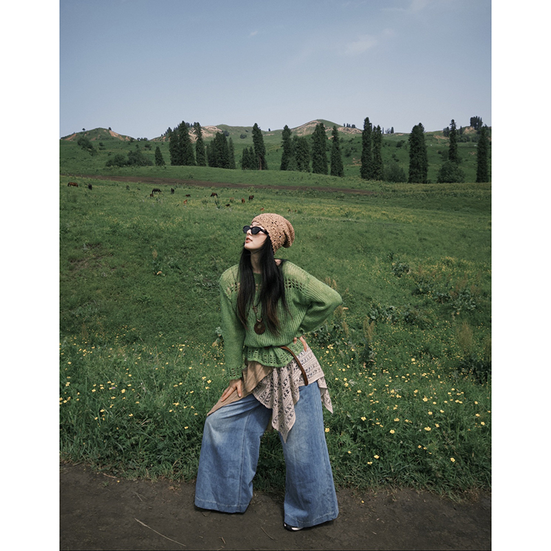 Yoyo Home Yoyo LAOSHU Sichuan-Western Xinjiang Grassland Qinghai-Gansu Grand Loop Line Yunnan Travel Outfit Green Dress for Women