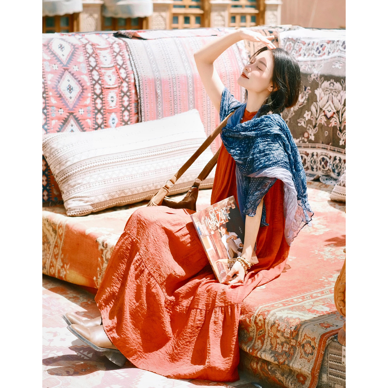 Xinjiang Travel Outfit, Northern Xinjiang Red Photo-Worthy Clothes, Grassland Desert Red Dress, Yunnan A-Line Dress, Women's Dress Xinjiang Travel Outfit, Northern Xinjiang Red Photo-Worthy Clothes, Grassland Desert Red Dress, Yunnan A-Line Dress, Women's Dress