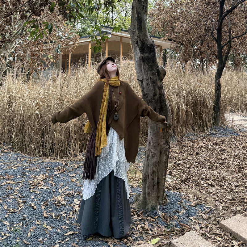 Maillard Autumn and Winter Vibe Outfits, Artistic Wasteland Style, Tibetan Travel, Retro Irregular Sweaters, Lace Sets Maillard Autumn and Winter Vibe Outfits, Artistic Wasteland Style, Tibetan Travel, Retro Irregular Sweaters, Lace Sets