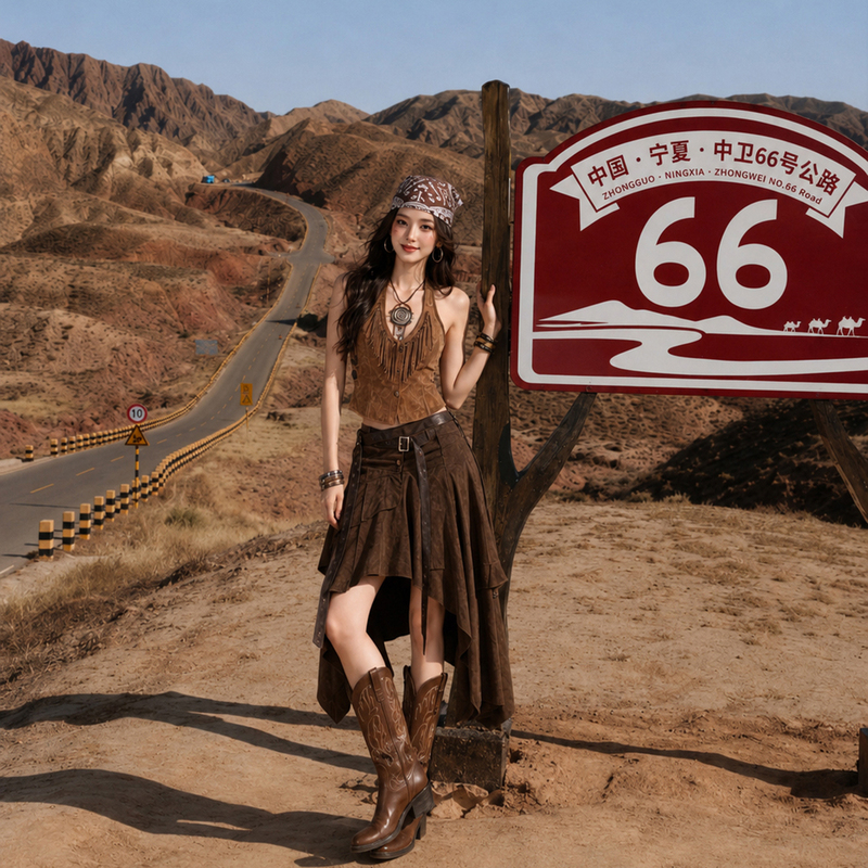Xinjiang Northwest Qinghai-Gansu Big Loop Route Grassland Desert Tourism Melard Wasteland Style Outfit Set Dress for Women Xinjiang Northwest Qinghai-Gansu Big Loop Route Grassland Desert Tourism Melard Wasteland Style Outfit Set Dress for Women