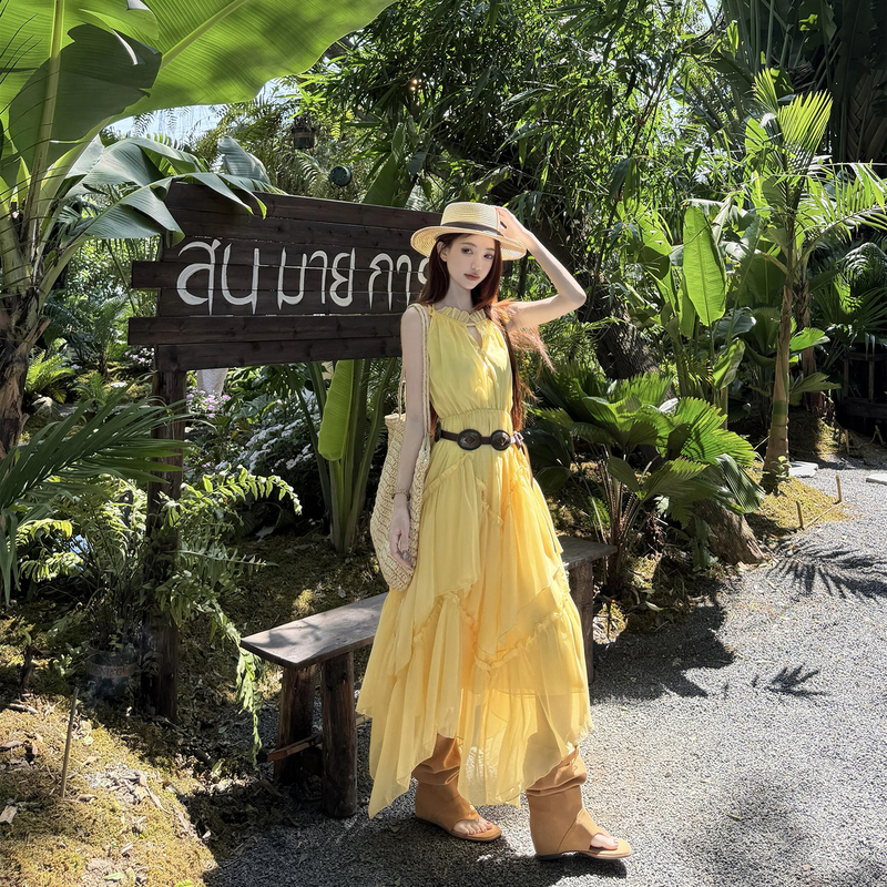 Artistic Student's Bright Outfit Xinjiang Sichuan Grassland Yunnan Dali Dopamine Stunning Dress Spaghetti Strap Yellow Dress Artistic Student's Bright Outfit Xinjiang Sichuan Grassland Yunnan Dali Dopamine Stunning Dress Spaghetti Strap Yellow Dress