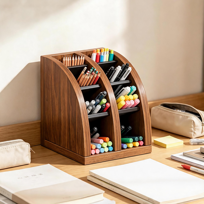 Student Pen Holder Desktop Slanted Pen Rack Desk Stationery Compartment Storage Rack Large Capacity Student Supplies Storage Box