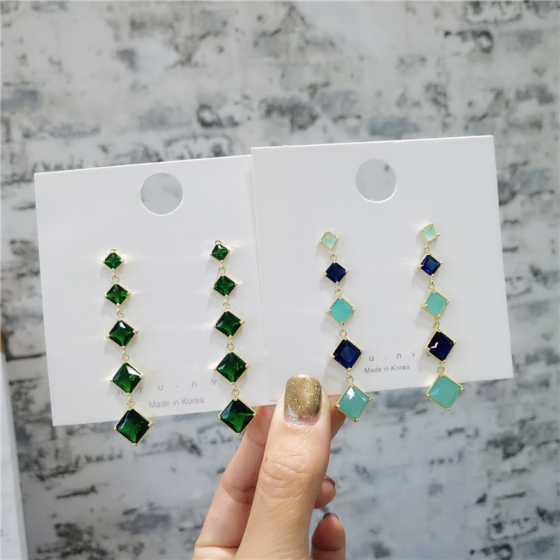 French long version of blue gemstone earrings women's high-end ear needles simple temperament all-match earrings retro new earrings