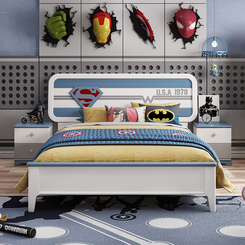 American style children's bed boy single bed teen boy bed solid wood storage bed 1 5 creative bedroom cartoon bed
