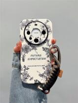 Suitable for Huawei mate60pro mobile phone shell retro art line flowers p50 4 with hand rope anti-fall