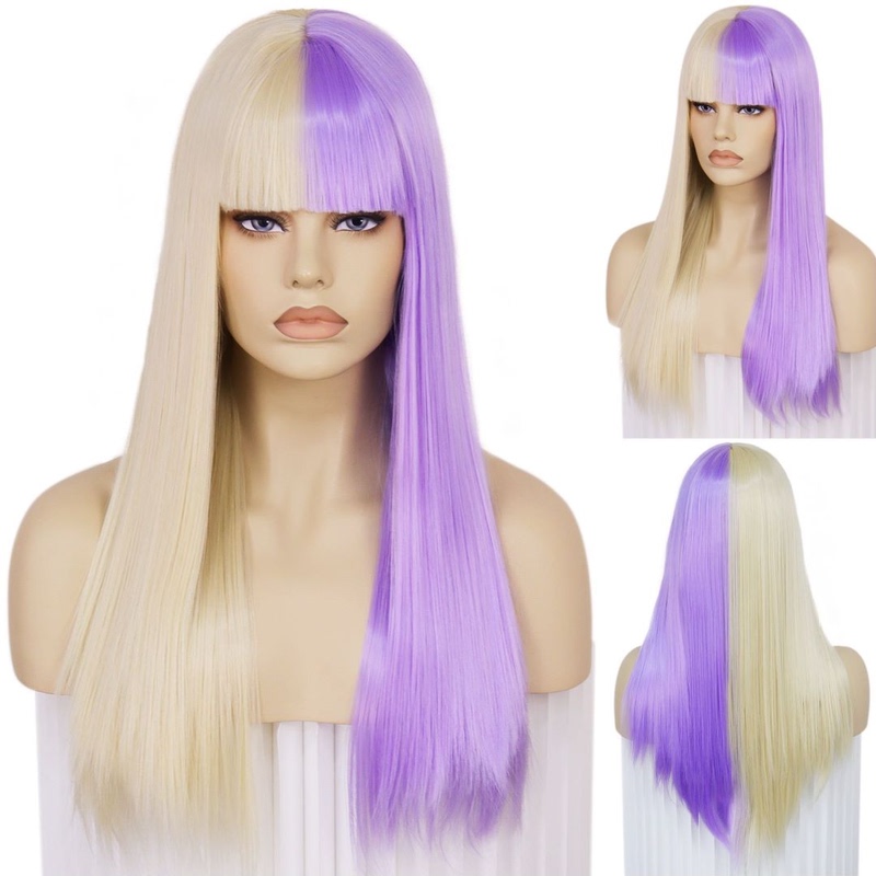 Fashionable Bangs Two-Tone Cosplay Wig Long Straight Hair Rose Net Shein Amazon Temu Cross-Border E-Commerce