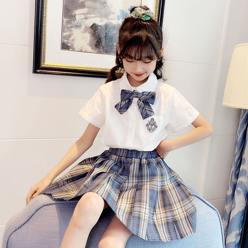 Girls dress summer foreign style children's princess skirt summer jk uniform college style net red big boy pleated skirt