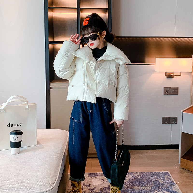 Girls Down Cotton Short Winter 2022 New Yang Girls Girls Winter Clothing Small Girls Children Thicken Cotton