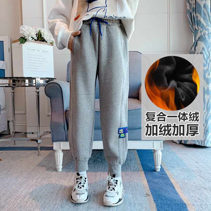 Girl plus trousers in autumn and winter wear children's casual pants and girls clothes thicker one-body sweatpants